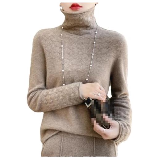 Generic maglione da donna in 100% lana merino lavorato a maglia a collo alto in tinta unita pullover in cashmere, khaki9, xl
