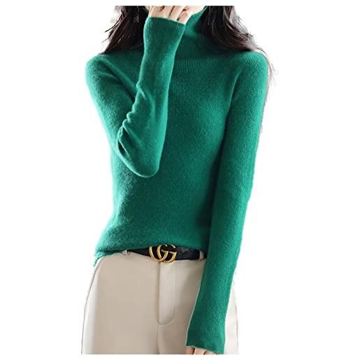 Nc Toys maglione donna lavorato maglia collo pile, maglia 100% pura lana, maglia da donna con coulisse pullover attillato maglia (color: emerald green, size: l)