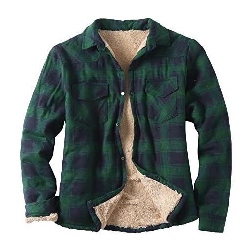 TDEOK camicia di flanella da uomo foderata a quadri, spessa e calda, giacca invernale per taglialegna a quadri, in flanella, casual, camicia da lavoro con bottoni, camicia a maniche lunghe, verde, 