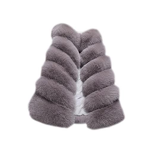 Gladiolus donna lungo gilet invernale cappotto di falso pelliccia senza maniche giacchetto giubbotto faux fur giacca parka grigio l