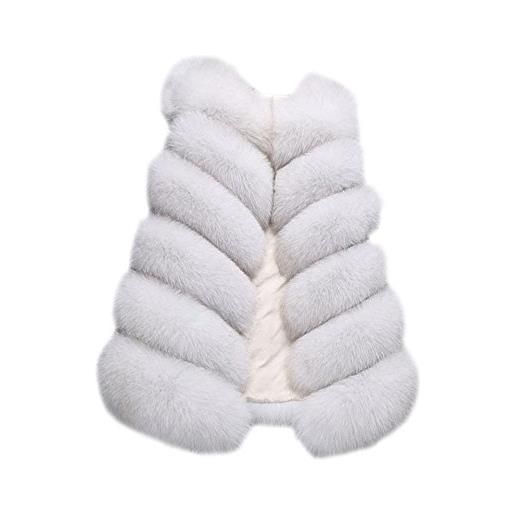 Gladiolus donna lungo gilet invernale cappotto di falso pelliccia senza maniche giacchetto giubbotto faux fur giacca parka grigio s