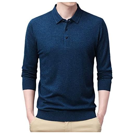 EDSNHG maglia da uomo in cashmere con risvolto maglia camicia sottile 100% lana primavera autunno maglia t-shirt, come da immagine, xl