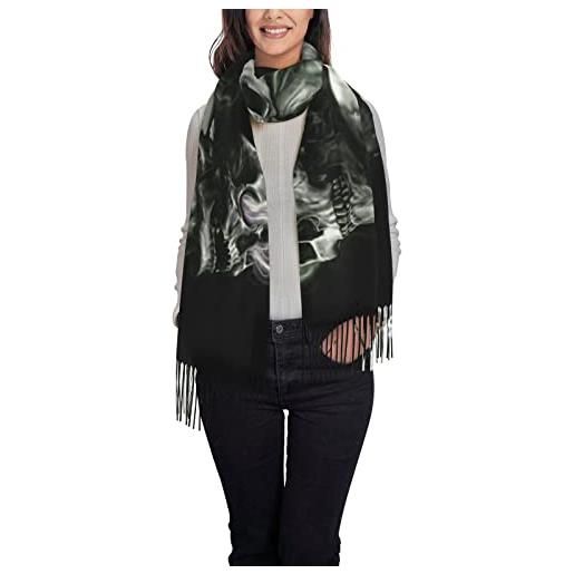 Whuanlo sciarpa invernale con teschio bianco e nero - sciarpe lunghe da donna in pashmina avvolgenti caldi per le signore nappa stola coperta, teschio bianco e nero. , taglia unica