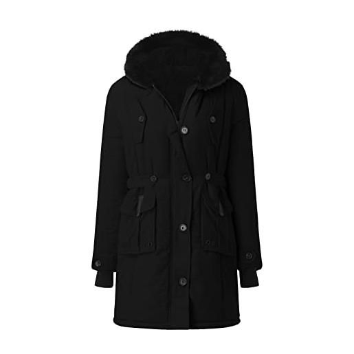 RYTEJFES giacca in pile da donna calda con cappuccio, cappotto invernale da donna, per attività all'aria aperta, calda, in pile, lunga, invernale, colore nero, foderata, peluche, taglie grandi, parka