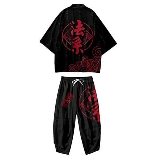 Uplateng pantaloni kimono neri plus size 6xl cardigan giapponese uomo cosplay yukata abbigliamento harajuku hip hop streetwear (black f, m)