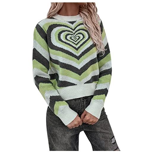 PTLLEND maglioni di marca lavorato a maglia con a cuore colorato a maniche lunghe da donna maglioni ragazza lunghi (green, s)