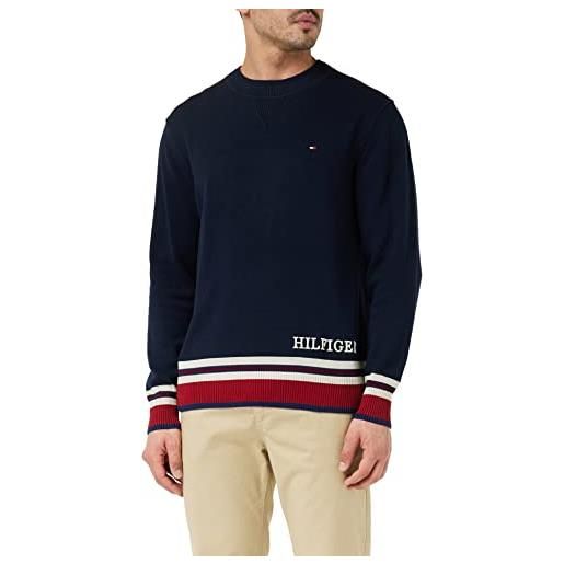 Tommy Hilfiger pullover uomo placed graphic cotone, blu (desert sky), l