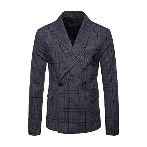 ShiFan giacca a quadri uomo slim fit manica lunga risvolto blazer doppiopetto grigio scuro 2xl