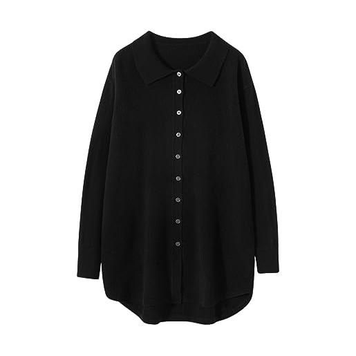 E-girl yd2350 - cardigan da donna 95% cashmere a maniche lunghe, con bottoni in lana di cachemire rilassato, sottile, nero , 48