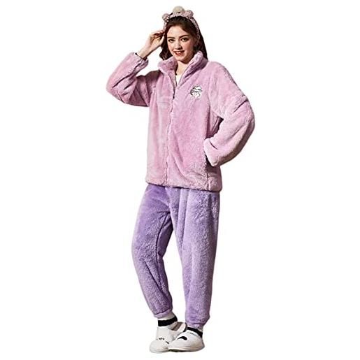 BAZORO pigiama da donna, comodo, in velluto corallo, da donna, termico, pigiama da donna, purple7, 54