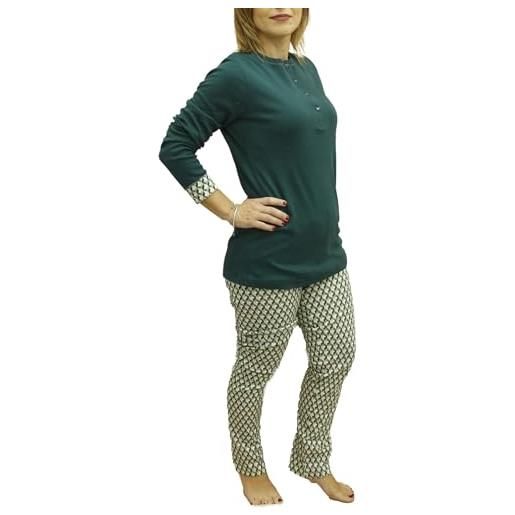 Linclalor - pigiama in cotone interlock della collezione home&smartwear disponibile fino alla taglia 58-2115322 - foresta/rosa, 50