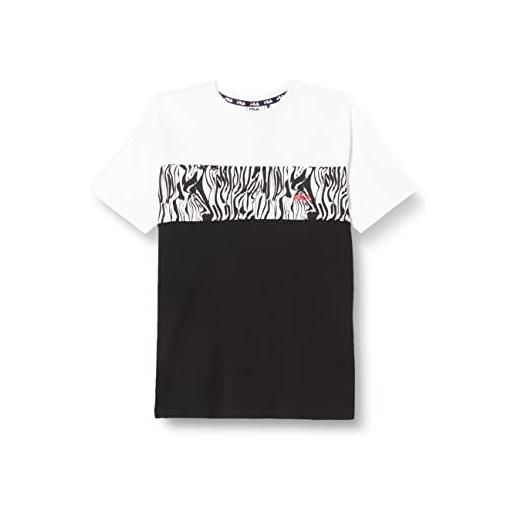 Fila brisbane blocked tee t-shirt, bianco brillante, nero brillante, bianco astratto, zebrato, 146 cm-152 cm bambina
