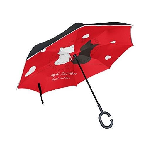 ISAOA ombrello grande inverto ombrello antivento doppio strato costruzione invertito ombrello pieghevole per uso auto maniglia a c ombrello bianco gatto e nero ombrello per donne e uomini
