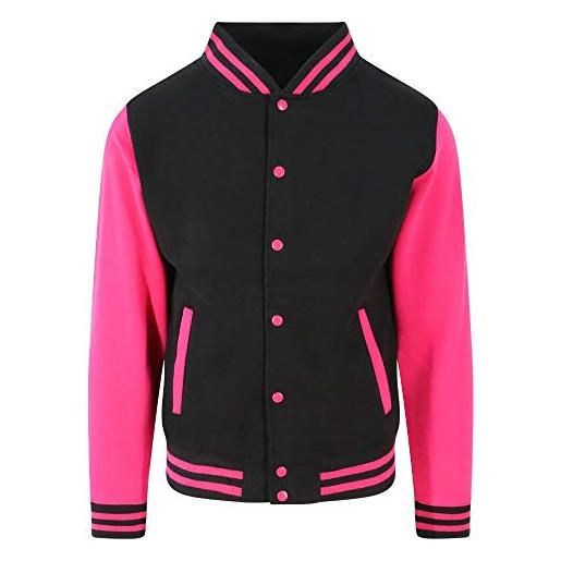 Just Hoods by AWDis just hoods - giacca college varsity jacket, unisex jet black/hot pink xs