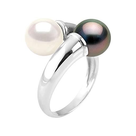PEARLS & COLORS NATURAL FINE PEARLS pearls & colors - anello contrarié vere perle di tahiti e acqua dolce rotonde 7-8 mm - argento 925 - disponibile taglia 8 alla taglia 22 - gioielli donna
