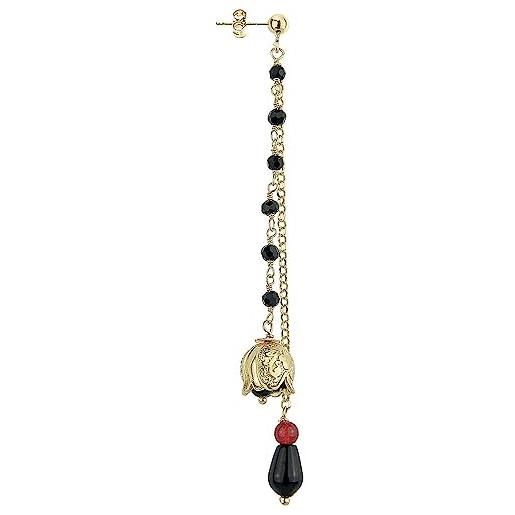 Lebole Gioielli collezione gotico bell campana rosario orecchino singolo da donna in argento pietra nera