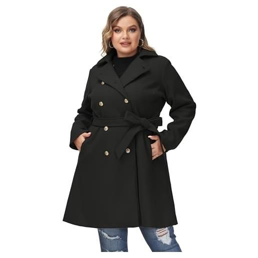 Hanna Nikole cappotto in lana da donna cappotto invernale doppiopetto taglie forti con giacca a vento midi a maniche lunghe con cintura tascabile