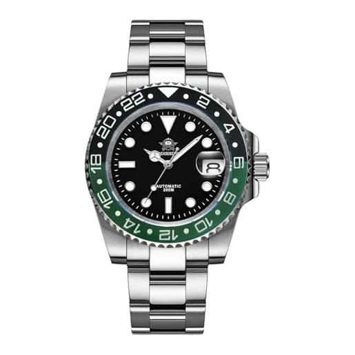 ADDIESDIVE orologio automatico da uomo, orologio subacqueo, luminoso, 20 bar, impermeabile, cinturino in acciaio inox h3, nero e verde, bracciale