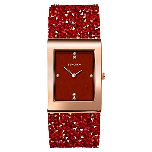 Sekonda rocks 40463 - orologio al quarzo da donna, 26 mm, con display analogico e cinturino in cristallo rosso, retrò