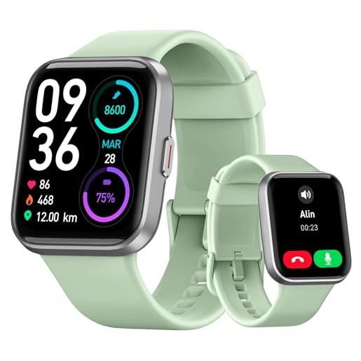 Tensky smartwatch donna uomo1.8 orologio chiamate e risposta alexa integrata smart watch con cardiofrequenzimetro spo2 stress, 100 modalità sport, monitoraggio del sonno ip68, per android ios verde