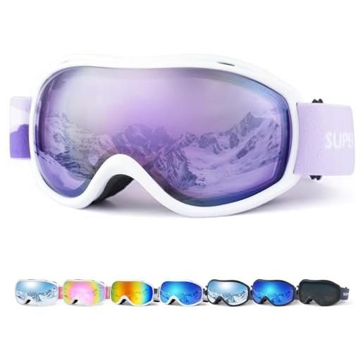 Supertrip occhiali da sci per adulti (montatura bianca/lente viola (vlt 30% ))