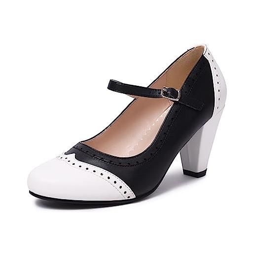 elerhythm scarpe da donna two tone mary jane classic e retro anni '20 pump heels gatsby oxford, modello vintage anni '50, con punta rotonda chiusa, cinturino alla caviglia, marrone nudo, 37 eu