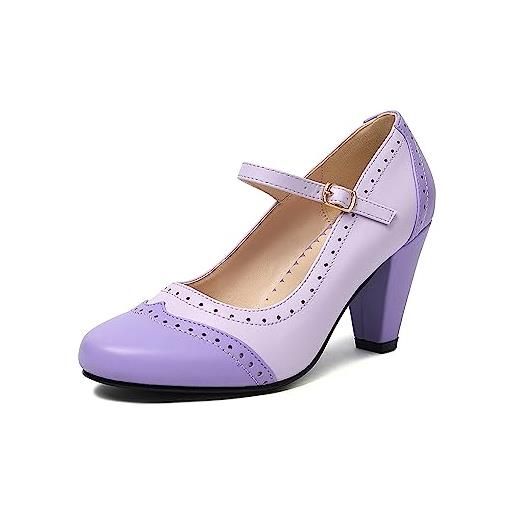 elerhythm scarpe da donna two tone mary jane classic e retro anni '20 pump heels gatsby oxford, modello vintage anni '50, con punta rotonda chiusa, cinturino alla caviglia, bianco nero, 37 eu