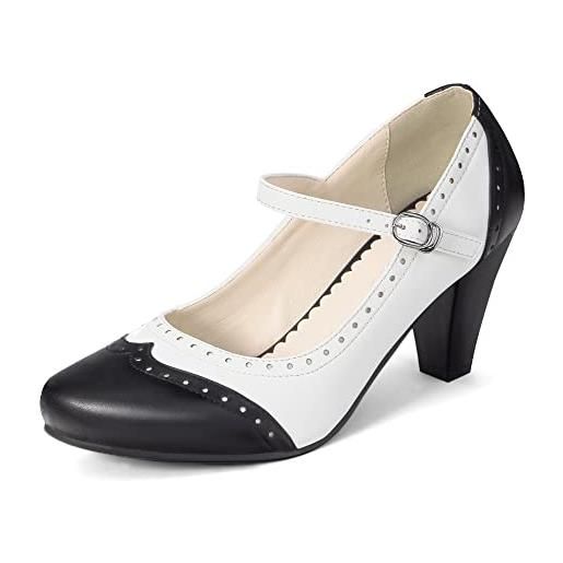 elerhythm scarpe da donna two tone mary jane classic e retro anni '20 pump heels gatsby oxford, modello vintage anni '50, con punta rotonda chiusa, cinturino alla caviglia, colore: rosa. , 39 eu