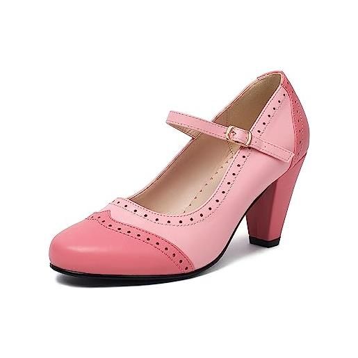 elerhythm scarpe da donna two tone mary jane classic e retro anni '20 pump heels gatsby oxford, modello vintage anni '50, con punta rotonda chiusa, cinturino alla caviglia, lilla, 40 eu