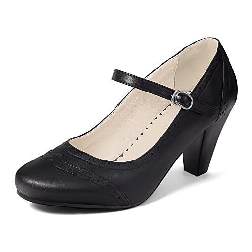 elerhythm scarpe da donna two tone mary jane classic e retro anni '20 pump heels gatsby oxford, modello vintage anni '50, con punta rotonda chiusa, cinturino alla caviglia, nero , 37 eu