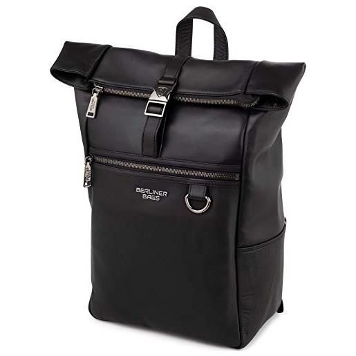Berliner Bags premium zaino in pelle harlem, tasca porta pc para viaggio uomo donna - nero/nero