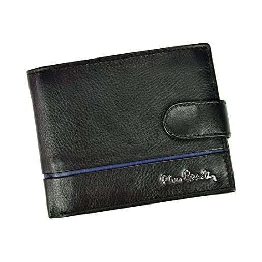 Pierre Cardin elegante portafoglio da uomo, 11,5 x 9,5 x 2,2 cm, in 100% pelle naturale, per un massimo di 11 carte, 2 scomparti per banconote, 2 scomparti per monete con chiusura lampo, nero e blu. , 