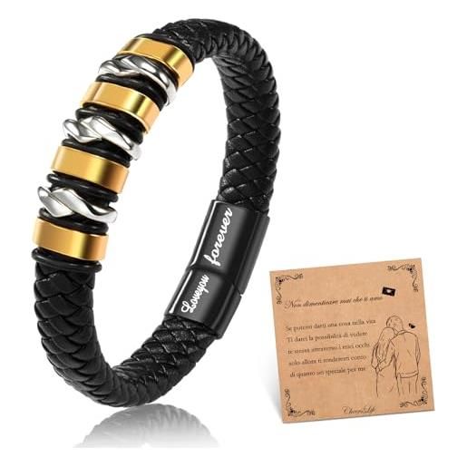 Regali San Valentino per lui Uomo Mariti Fidanzati – Bracciale da uomo in  pelle con incisione Ti Amo, Regalo di compleanno per Uomo, 22.5cm, Pelle  : : Moda