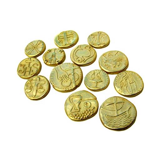Enyel - monete arras per matrimonio, stile paleocristiano, placcate in oro