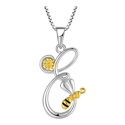 FJ collana lettera e argento 925 donna collana con ciondolo iniziale alfabeto collana ape girasole margherite con zirconia cubica gioielli regalo per donna