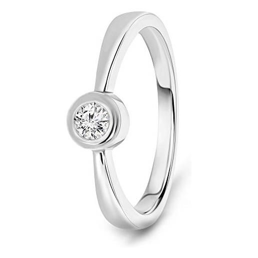 Miore anello donna solitario con diamante taglio brillante ct. 0.10 in oro bianco 14 kt 585, anello realizzato a mano da maestri orafi di valenza po