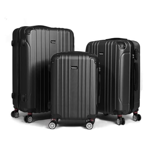 Todeco set di 3 valigie 55/68/78cm, piccolo bagaglio a mano valigia media valigia grande, trolley rigido in abs 4 ruote rigida e leggero, nero