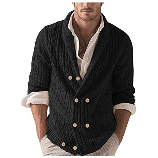 Beokeuioe cardigan autunno & inverno maglia monobetto moda uomo solid cardigan maglione uomo cardigan moderno, nero , xl