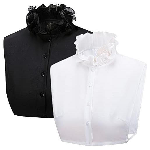 LoudSung collare finto staccabile mezza camicia camicetta collare falso dolce papillon elegante per donne ragazze, bianco e nero. , 52