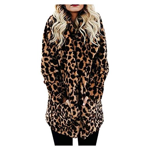 MaNMaNing cappotto invernale da donna elegante giacca giacca da donna con stampa leopardata, manica lunga, corpo in pelliccia sintetica, capispalla pelosi