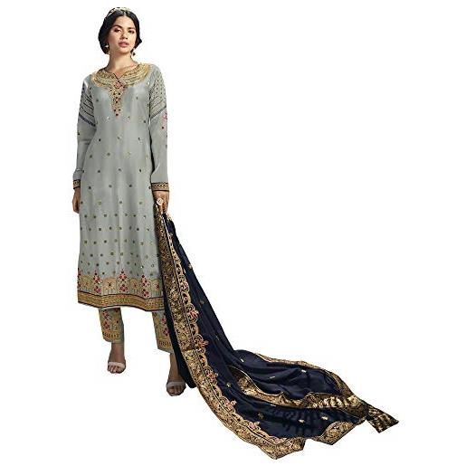 JIVRAJ FASHION indian pakistani silk embroidery work ready to wear shalwar kameez with dupatta stitched party wear abito palazzo salwar kameez suit (scelta 4, xl uk 16 busto 44 vita 40 fianchi 46)