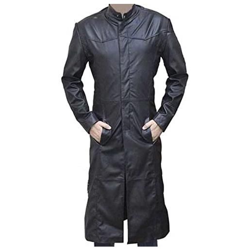 MAXDUD trench da uomo matrix keanu trench nero trench lungo cappotto vera pelle & ecopelle, nero - similpelle. , l