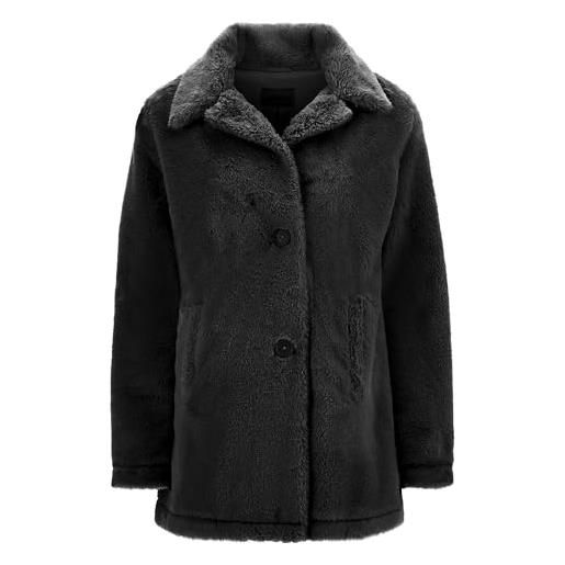 FREDDY - cappotto monopetto con bottoni in pelliccia sintetica, donna, nero, small