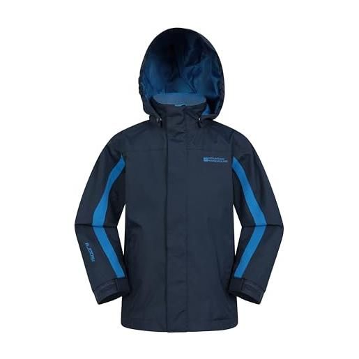 Mountain Warehouse giacca per bambini samson - polsini regolabili, tasche, giacca per bambini con cappuccio regolabile, cuciture nastrate e resistenti all'acqua blu navy 7-8 anni
