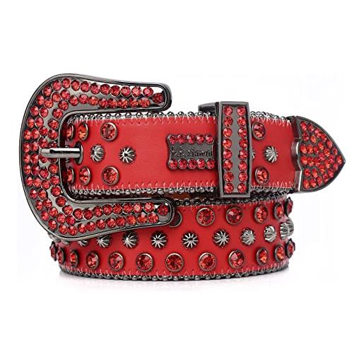 PRELGOSP cintura diamanti uomo donna rhinestone belt, bling cinture western, cintura cowboy donna uomo per jeans, pantaloni, rosso, 110cm/43.3in
