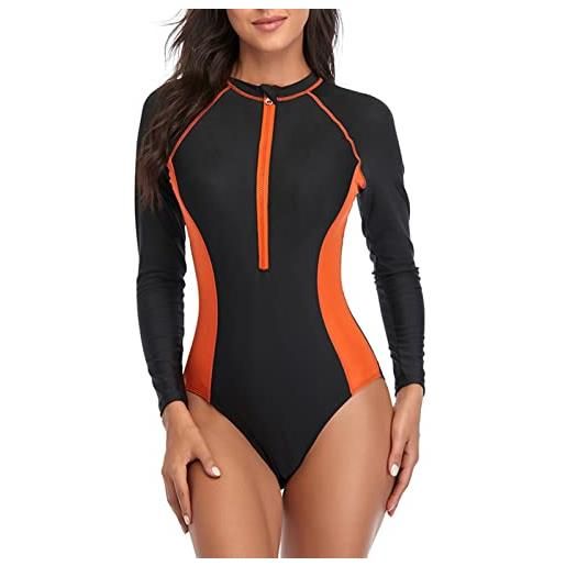 MXGZ costume da bagno intero, costume da bagno da donna a maniche lunghe traspirante per feste in piscina in spiaggia, immersioni subacquee (l)