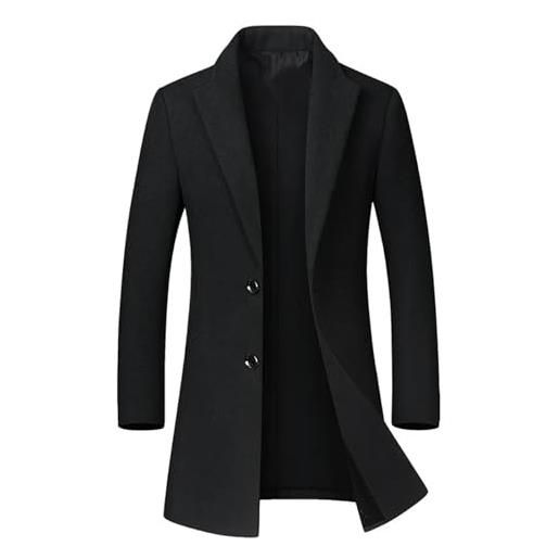 IMOSEI cappotto da trench, men long trench coats wool blends winter long jackets male winter coats business casual trench coats size 4xl (color: nero, size: l)