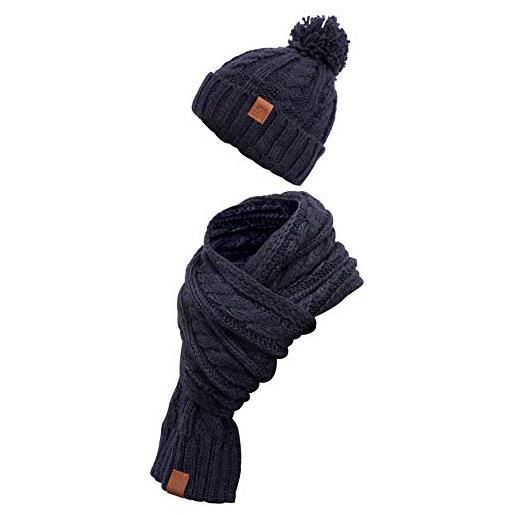 Manufaktur13 - set invernale composto da sciarpa e cappello, 2 pezzi, in vera pelle (m13) 3 navy taglia unica