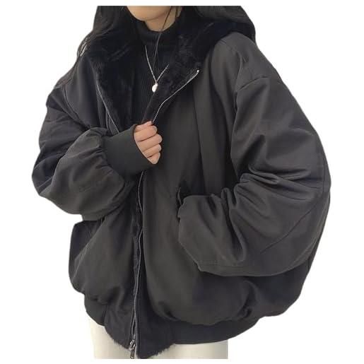 EGSDMNVSQ giacca invernale donna caldo peluche giacca reversibile cappotto foderata in pile giacca double face con cappuccio su entrambi i lati parka giacca da esterno spessa con zip