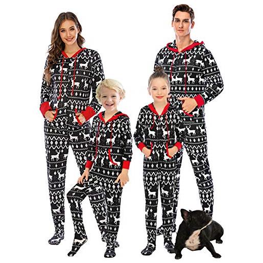 Verve Jelly pigiama natalizio coordinato per la famiglia set pigiama natalizio con fiocco di neve a maniche lunghe caldo pigiama natalizio per 9-10 anni bambini bambino grigio 9-10 anni